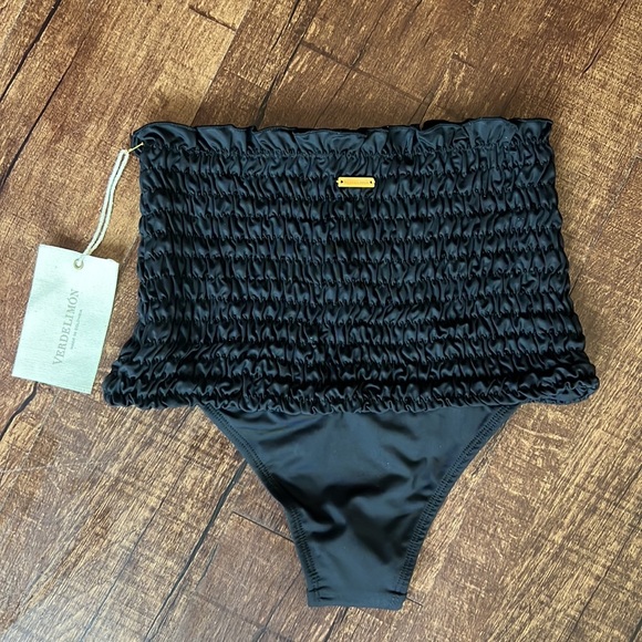 NEW Verdelimon black ruched high waisted bikini bottom swimsuit bathing suit S - Picture 3 of 4
